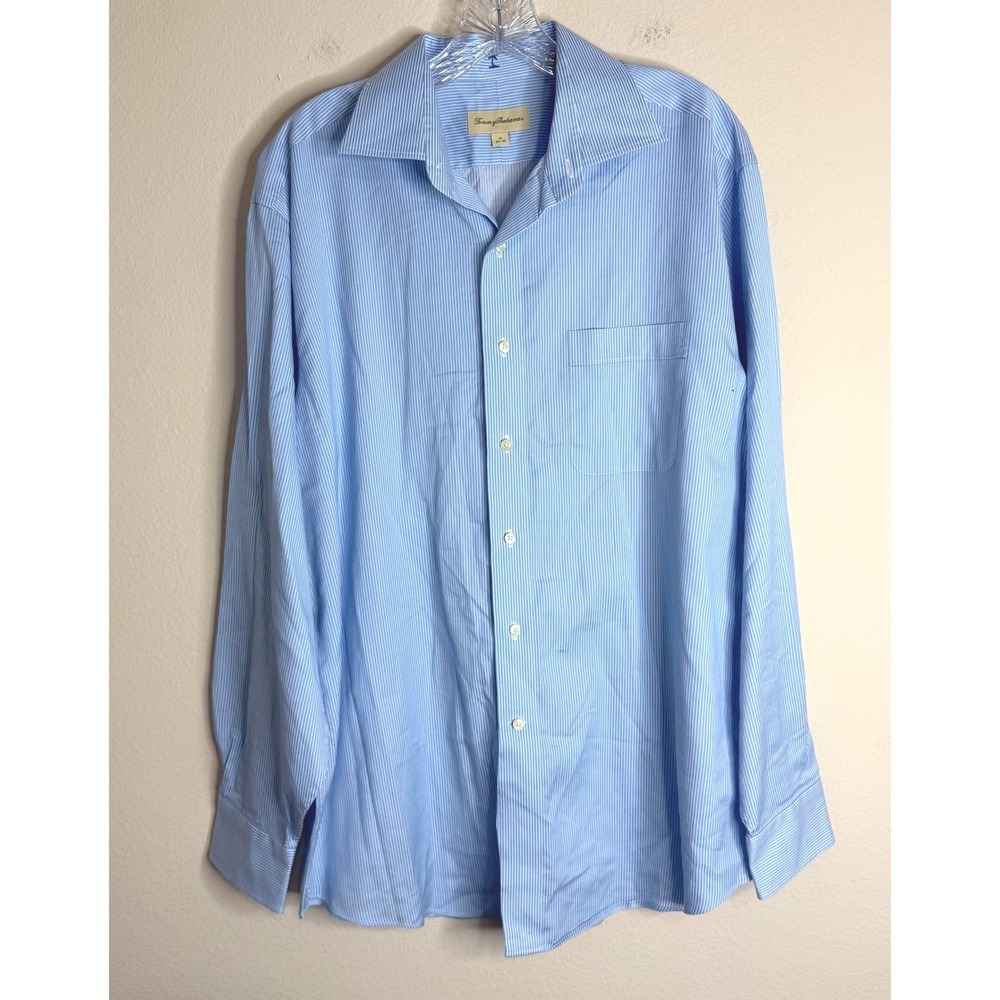 Tommy Bahama Button Down Mens 16 34-35 Blue Pinstripe Long Sleeve Cotton Shirt